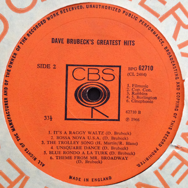 Dave Brubeck - Dave Brubeck's Greatest Hits | CBS (BPG 62710) - 4 Dave Brubeck - Dave Brubeck's Greatest Hits | CBS (BPG 62710) - 4