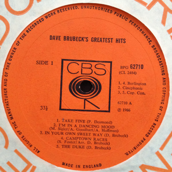 Dave Brubeck - Dave Brubeck's Greatest Hits | CBS (BPG 62710) - 3 Dave Brubeck - Dave Brubeck's Greatest Hits | CBS (BPG 62710) - 3