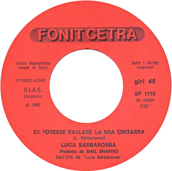 Luca Barbarossa - La Strada Del Sole | Fonit Cetra (SP 1775) - 4 Luca Barbarossa - La Strada Del Sole | Fonit Cetra (SP 1775) - 4