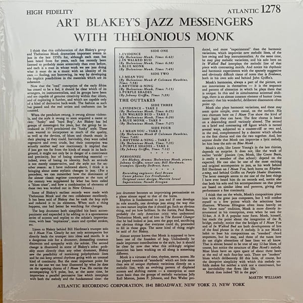 Art Blakey & The Jazz Messengers With Thelonious Monk - Art Blakey's Jazz Messengers With Thelonious Monk | Atlantic (R1 670841) - 2 Art Blakey & The Jazz Messengers With Thelonious Monk - Art Blakey's Jazz Messengers With Thelonious Monk | Atlantic (R1 670841) - 2