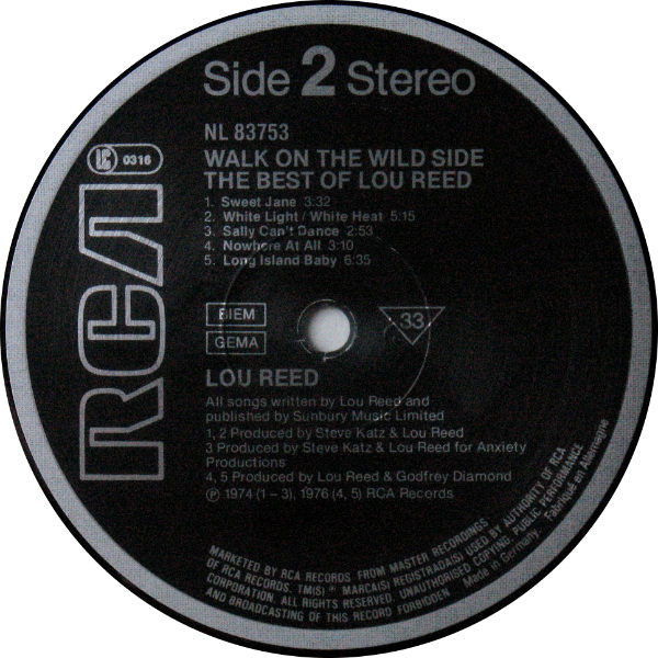 Lou Reed - Walk On The Wild Side - The Best Of Lou Reed | RCA (NL 83753) - 3