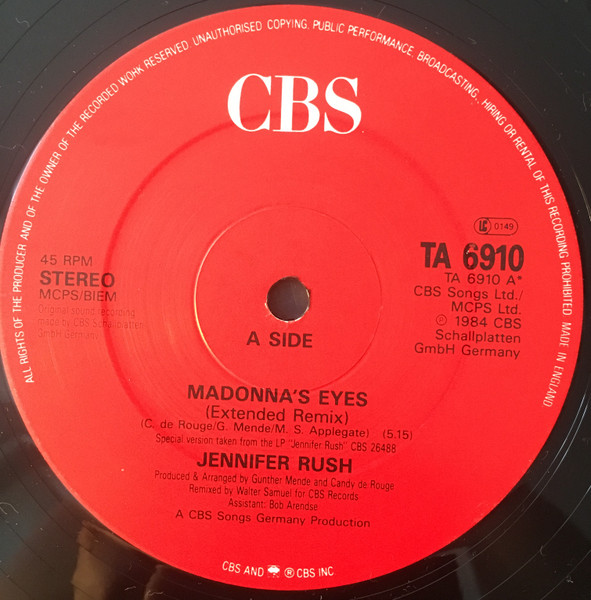 Jennifer Rush - Madonna's Eyes (Extended Remix) | CBS (TA 6910) - 3