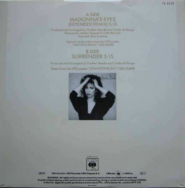 Jennifer Rush - Madonna's Eyes (Extended Remix) | CBS (TA 6910) - 2