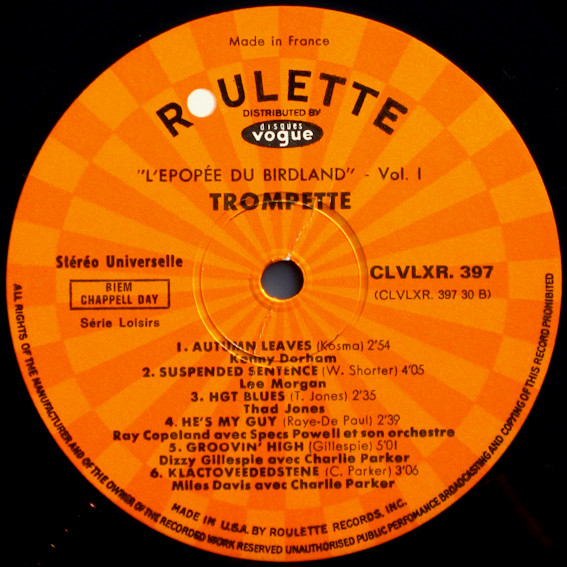 Various - L'Epopee Du Birdland Vol. 1 - La Trompette | Disques Vogue (CLVLXR 397) - 4 Various - L'Epopee Du Birdland Vol. 1 - La Trompette | Disques Vogue (CLVLXR 397) - 4