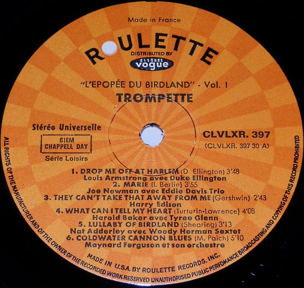 Various - L'Epopee Du Birdland Vol. 1 - La Trompette | Disques Vogue (CLVLXR 397) - 3 Various - L'Epopee Du Birdland Vol. 1 - La Trompette | Disques Vogue (CLVLXR 397) - 3