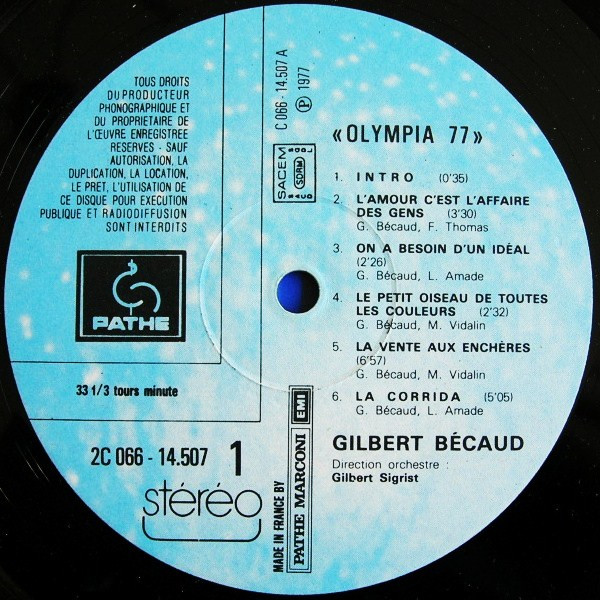 Gilbert Bécaud - Olympia 77 | Pathé (2C 066-14507) - 3 Gilbert Bécaud - Olympia 77 | Pathé (2C 066-14507) - 3