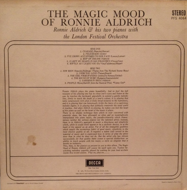 Ronnie Aldrich And His Two Pianos With The London Festival Orchestra - The Magic Mood of Ronnie Aldrich | Decca (PFS 4064) - main Ronnie Aldrich And His Two Pianos With The London Festival Orchestra - The Magic Mood of Ronnie Aldrich | Decca (PFS 4064) - main