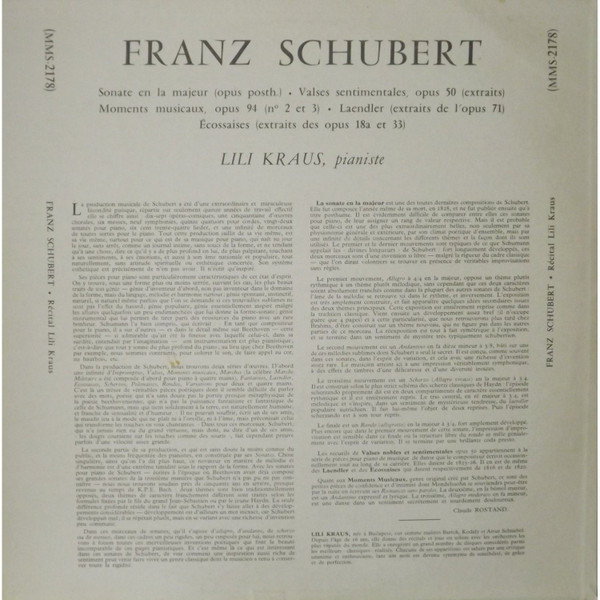 Lili Kraus / Franz Schubert - Récital Schubert | Guilde Internationale Du Disque (MMS-2178) - 2 Lili Kraus / Franz Schubert - Récital Schubert | Guilde Internationale Du Disque (MMS-2178) - 2