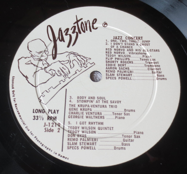 Red Norvo All-Stars , Gene Krupa/Charlie Ventura Trio , Teddy Wilson Quintet - Jazz Concert | Jazztone (J-1219) - 4
