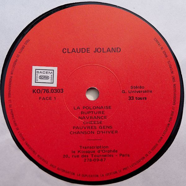 Claude Joland - Claude Joland | Le Kiosque d'Orphée (KO/76.0303) - 4 Claude Joland - Claude Joland | Le Kiosque d'Orphée (KO/76.0303) - 4