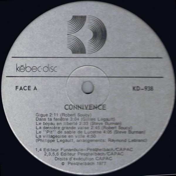 Connivence - Connivence [Vinyl] | Kébec-Disc (KD-938) - 2