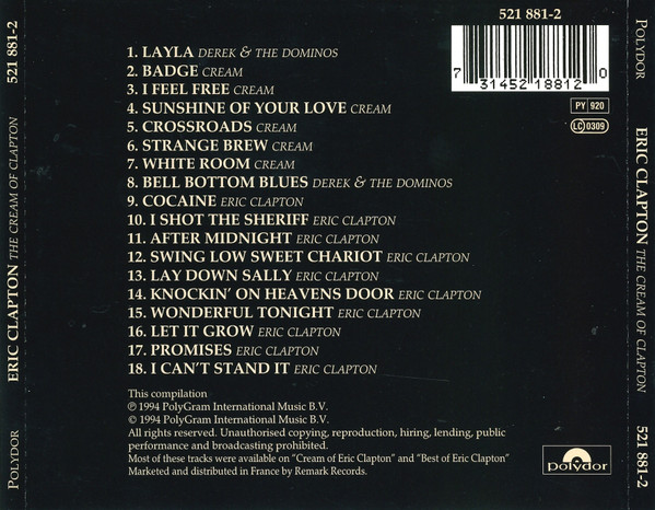 Eric Clapton - The Cream Of Clapton | Polydor (521 881-2) - 2