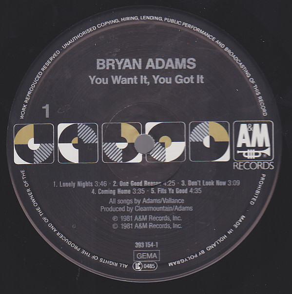 Bryan Adams - You Want It, You Got It | A&M Records (393 154-1) - 2