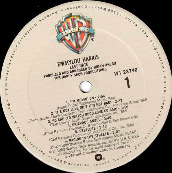 Emmylou Harris - Last Date | Warner Bros. Records (W1 23740) - 3 Emmylou Harris - Last Date | Warner Bros. Records (W1 23740) - 3