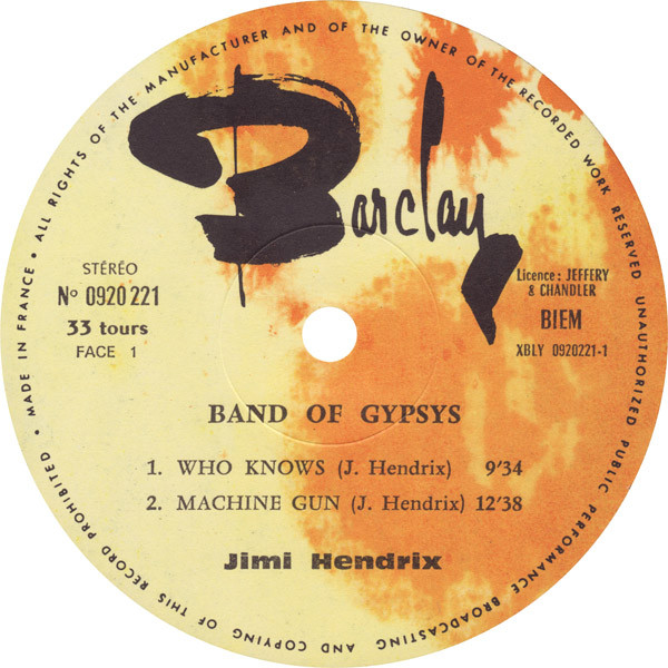Jimi Hendrix - Band Of Gypsys | Barclay (0920 221) - 3