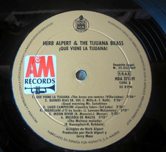 Herb Alpert & The Tijuana Brass - ¡Que Viene La Tijuana! | A&M Records (HDA (S) 371-39) - 3