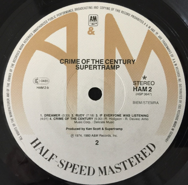 Supertramp - Crime Of The Century | A&M Records (HAM2) - 2