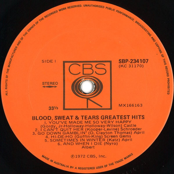Blood, Sweat And Tears - Blood, Sweat & Tears Greatest Hits | CBS (SBP 234107) - 3 Blood, Sweat And Tears - Blood, Sweat & Tears Greatest Hits | CBS (SBP 234107) - 3