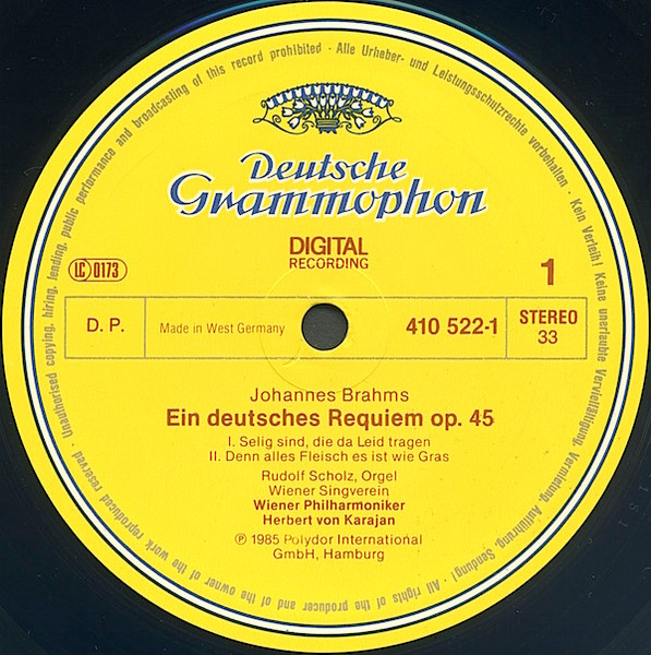 Johannes Brahms , Anton Bruckner - Herbert Von Karajan - Ein Deutsches Requiem / Te Deum | Deutsche Grammophon (410 521-1) - 2