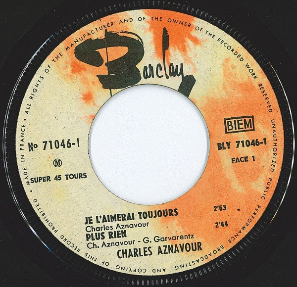 Charles Aznavour - Je L'Aimerai Toujours | Barclay (71 046)