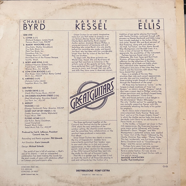 The Great Guitars / Charlie Byrd , Barney Kessel , Herb Ellis - Great Guitars | Concord Jazz (CJ-23) - 4