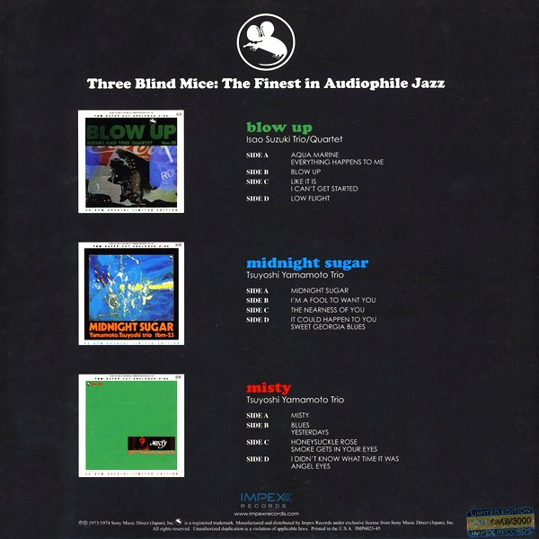 Isao Suzuki Trio / Isao Suzuki Quartet / Tsuyoshi Yamamoto Trio - The Three Blind Mice 45 Box | Impex Records (IMP 6022-45) - 2