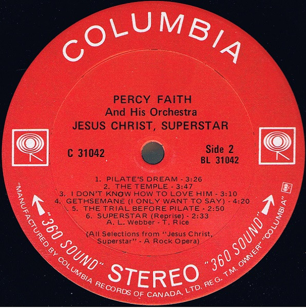 Percy Faith And His Orchestra And Chorus - Jesus Christ, Superstar | Columbia (C 31042) - 4