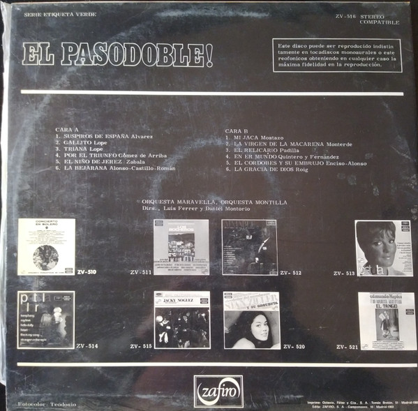 Orquesta Montilla / Orquesta Maravella - El Pasodoble! | Zafiro (ZV-516) - 4