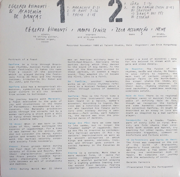 Egberto Gismonti & Academia De Danças - Sanfona | ECM Records (ECM-2-1203) - 2 Egberto Gismonti & Academia De Danças - Sanfona | ECM Records (ECM-2-1203) - 2