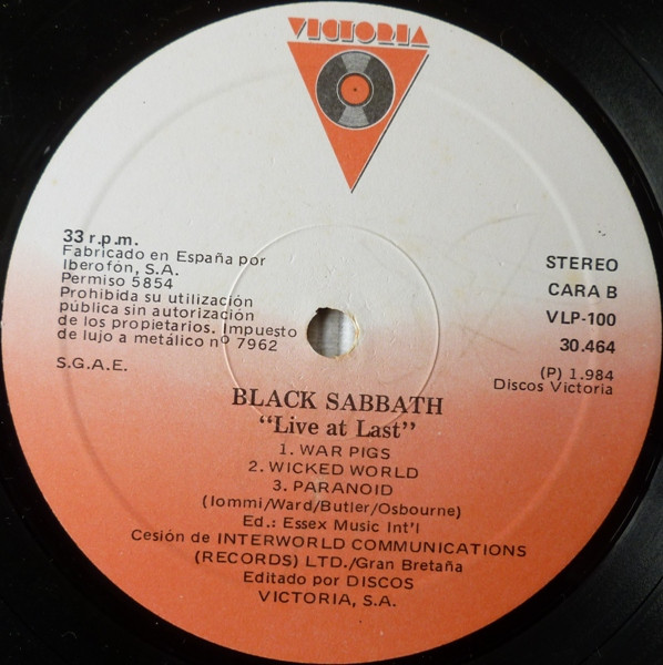 Black Sabbath - Live At Last | Victoria (C-30.464) - 4