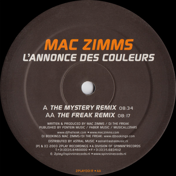 Mac Zimms - L'Annonce Des Couleurs | 2 Play Records (2PLAY001R) - 4