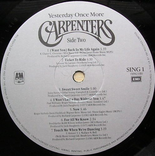 Carpenters - Yesterday Once More | A&M Records (SING 1) - 4 Carpenters - Yesterday Once More | A&M Records (SING 1) - 4