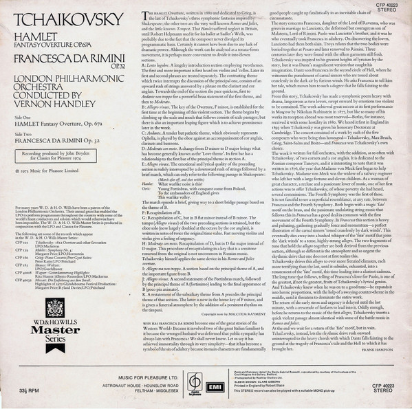 Pyotr Ilyich Tchaikovsky - London Philharmonic Orchestra Conducted By Vernon Handley - Francesca Da Rimini / Hamlet | Classics For Pleasure (CFP 40223) - 2