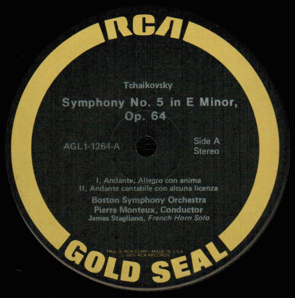 Pyotr Ilyich Tchaikovsky / Pierre Monteux , Boston Symphony Orchestra - Symphony No. 5 In E Minor, Op. 64 | RCA Gold Seal (AGL1-1264) - 3