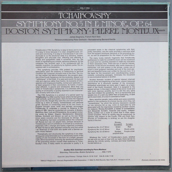 Pyotr Ilyich Tchaikovsky / Pierre Monteux , Boston Symphony Orchestra - Symphony No. 5 In E Minor, Op. 64 | RCA Gold Seal (AGL1-1264) - 4