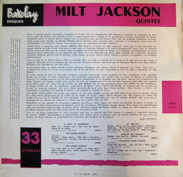 Milt Jackson Quintet - Milt Jackson Quintet | Barclay (84012) - 2