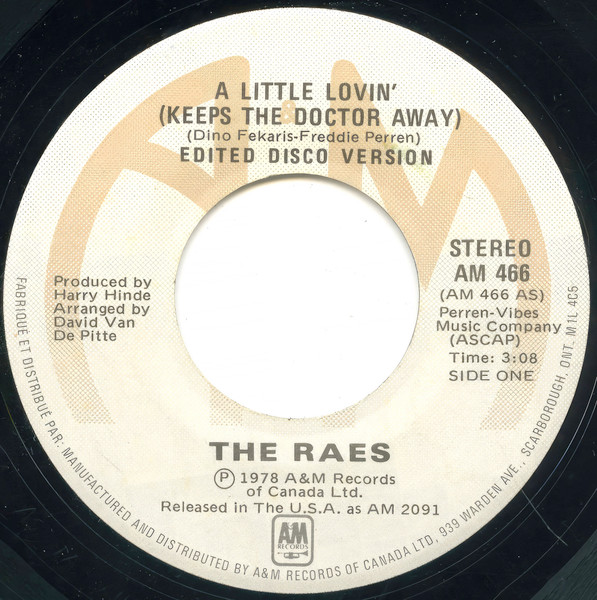 The Raes - A Little Lovin' (Keeps The Doctor Away) / To Love Somebody | A&M Records (AM 466)