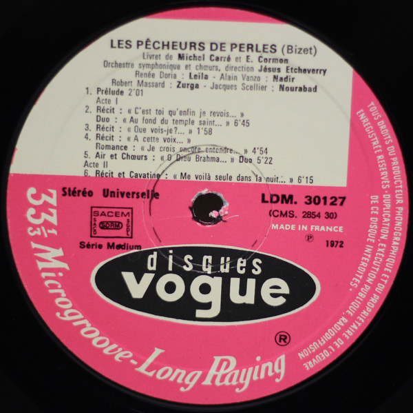 Georges Bizet - Alain Vanzo , Renée Doria , Robert Massard , Jacques Scellier - Orchestre Symphonique Sous La Direction De Jésus Etcheverry Et Chœurs Direction Jésus Etcheverry - Les Pecheurs De Perles (Version Anthologique) | Disques Vogue (LDM 30127) - 3 Georges Bizet - Alain Vanzo , Renée Doria , Robert Massard , Jacques Scellier - Orchestre Symphonique Sous La Direction De Jésus Etcheverry Et Chœurs Direction Jésus Etcheverry - Les Pecheurs De Perles (Version Anthologique) | Disques Vogue (LDM 30127) - 3