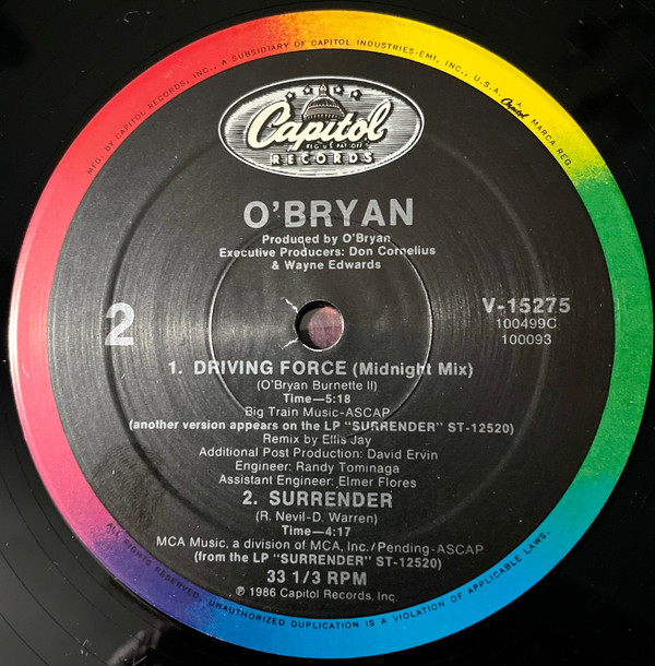 O'Bryan - Driving Force | Capitol Records (V-15275) - 2