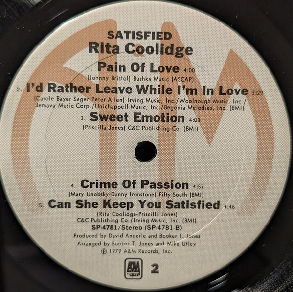 Rita Coolidge - Satisfied | A&M Records (SP-4781) - 4
