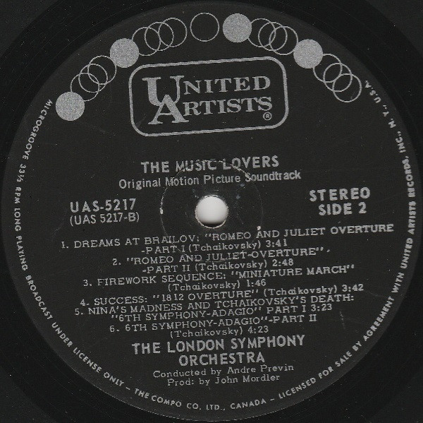 Pyotr Ilyich Tchaikovsky , André Previn , London Symphony Orchestra - The Music Lovers - Original Motion Picture Soundtrack [Vinyl] | United Artists Records (UAS 5217) - 3