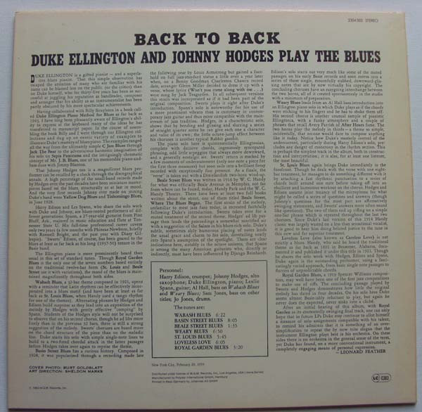 Duke Ellington & Johnny Hodges - Back To Back (Duke Ellington And Johnny Hodges Play The Blues) | Verve Records (2304 503) - 2