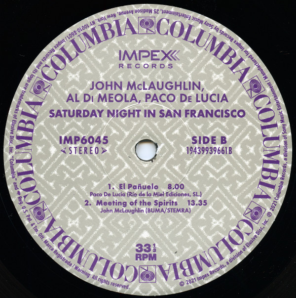 Al Di Meola , John McLaughlin , Paco De Lucía - Saturday Night In San Francisco | Impex Records (IMP6045) - 4