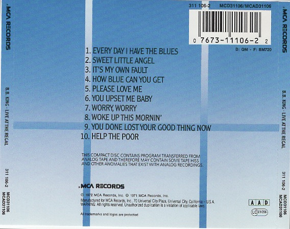 B.B. King - Live At The Regal | MCA Records (311 106-2) - 2