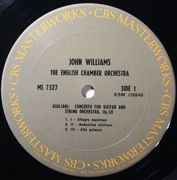 John Williams , English Chamber Orchestra - Mauro Giuliani / Antonio Vivaldi - Guitar Concerto In A Major / Guitar Concerto In D Major And A Major | CBS Masterworks (MS 7327) - 3