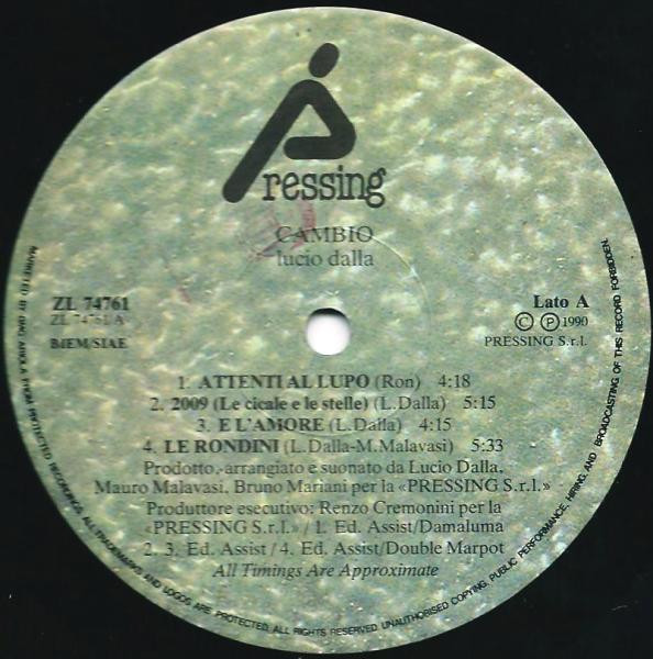 Lucio Dalla - Cambio | Pressing (ZL 74761) - 2