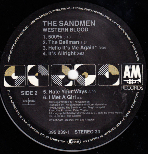 The Sandmen - Western Blood | A&M Records (395 239-1) - 4 The Sandmen - Western Blood | A&M Records (395 239-1) - 4