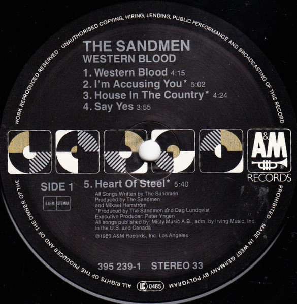 The Sandmen - Western Blood | A&M Records (395 239-1) - 3 The Sandmen - Western Blood | A&M Records (395 239-1) - 3
