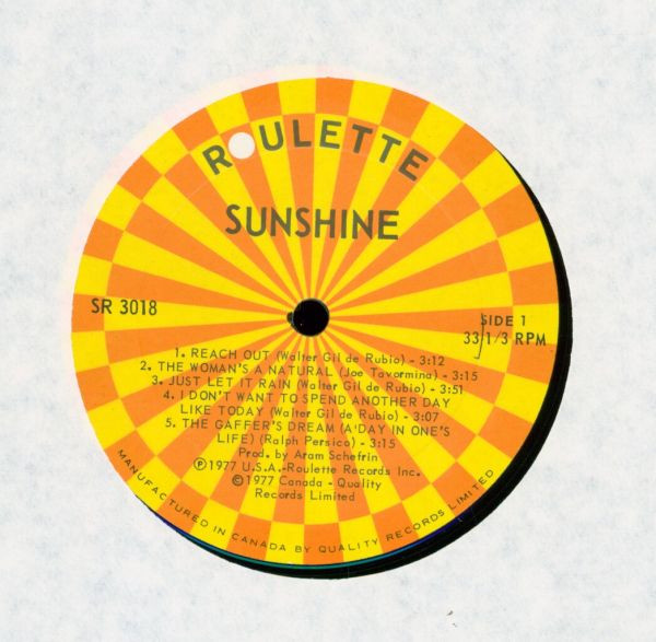 Sunshine - Sunshine [Vinyl] | Roulette (SR 3018) - 3