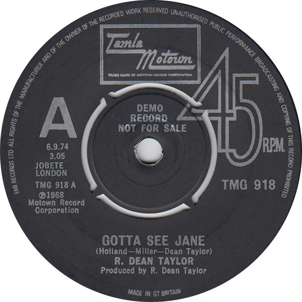 R. Dean Taylor - Gotta See Jane | Tamla Motown (TMG 918) - main